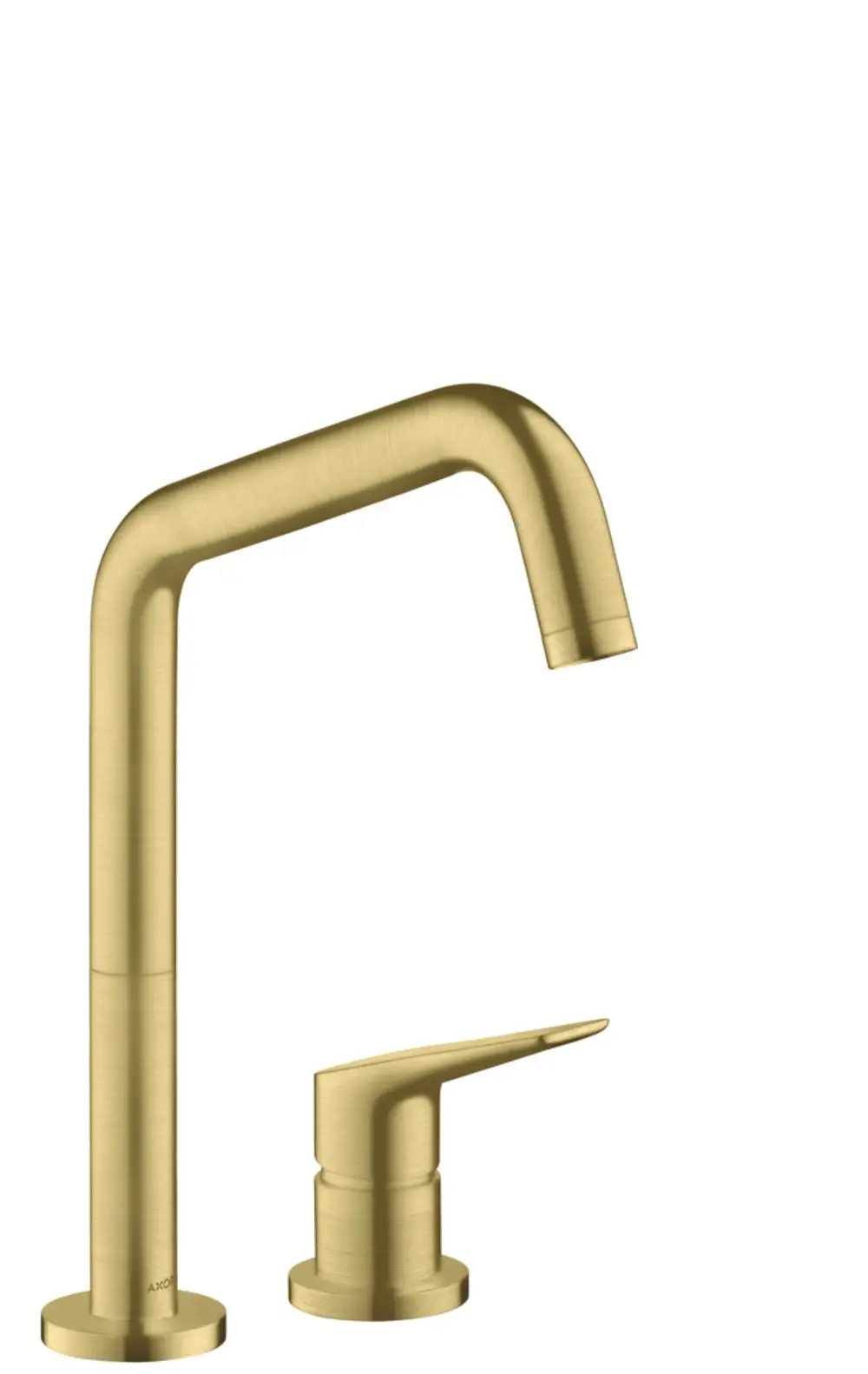 Gebürsteter goldfarbener AXOR Citterio M 2-Loch Einhebel-Küchenmischer 240 mit Schwenkauslauf.
